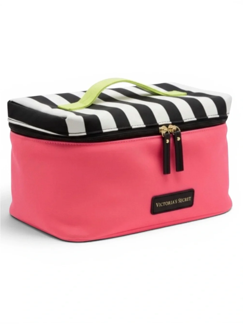 Victoria’s Secret Pink Train Case Makeup Cosmetic Travel Bag Striped Vanity